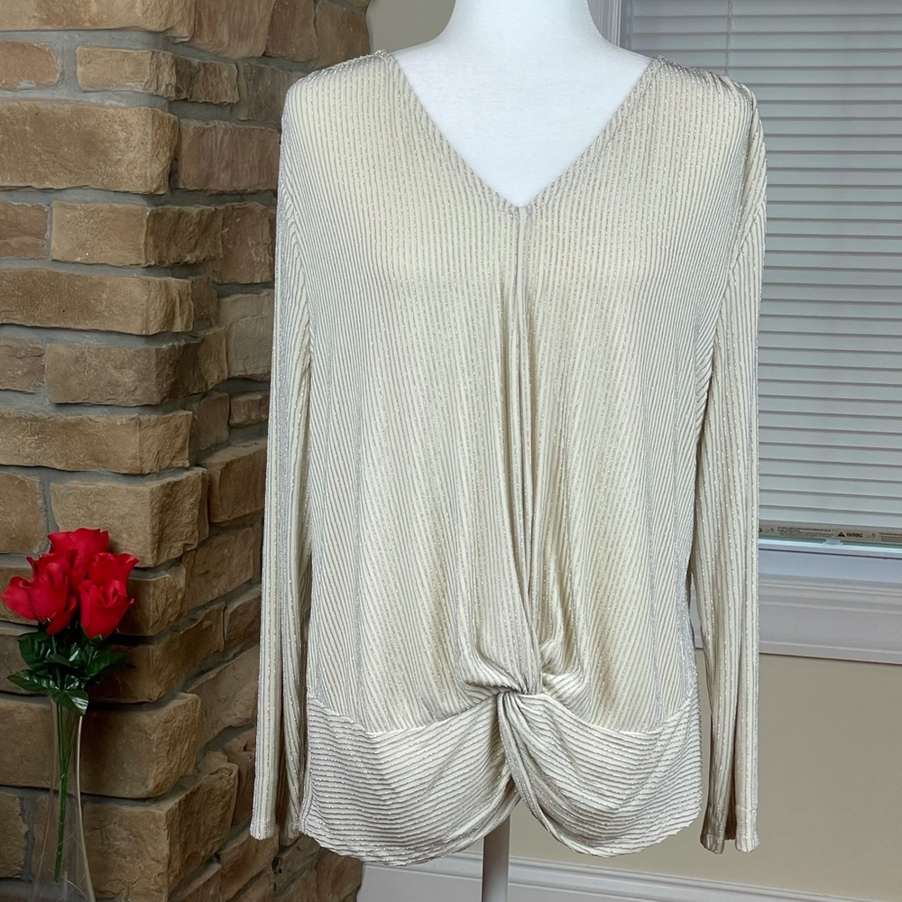 ALFANI ~ Knot-Front Metallic-Striped Top - NWT!